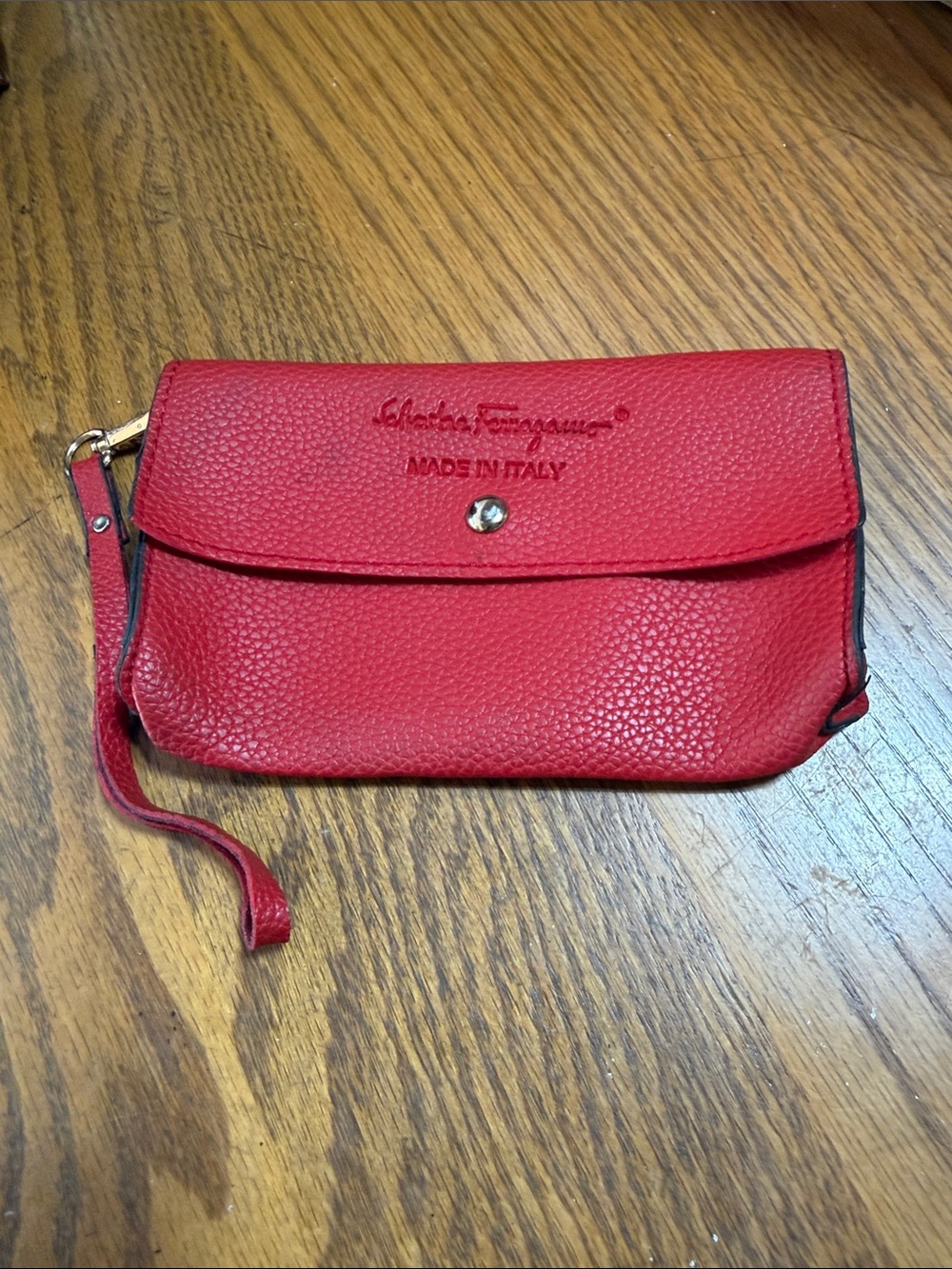 Salvatore Ferragamo Red Pebbled Leather Wristlet Clutch